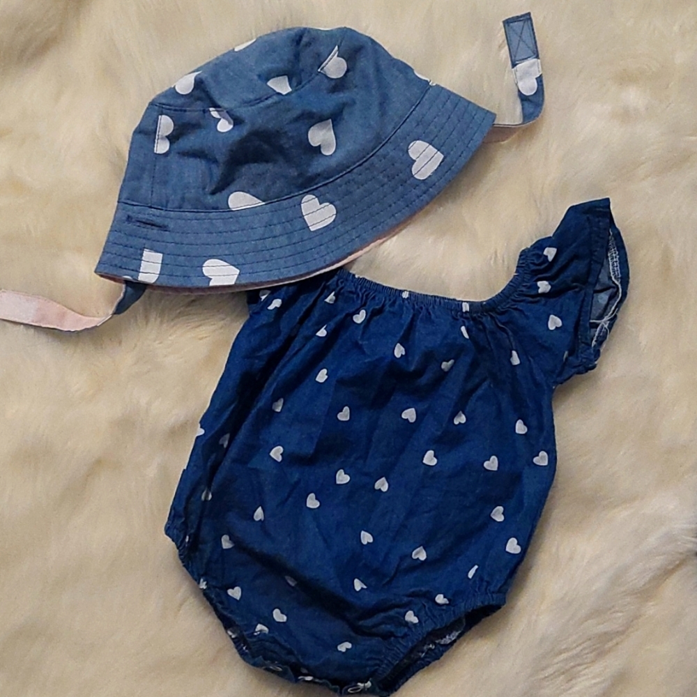 Denim romper with hat